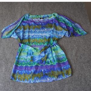 ABS Allen Schwartz Watercolor Belted‎ Tunic Top Blouse Size S Small